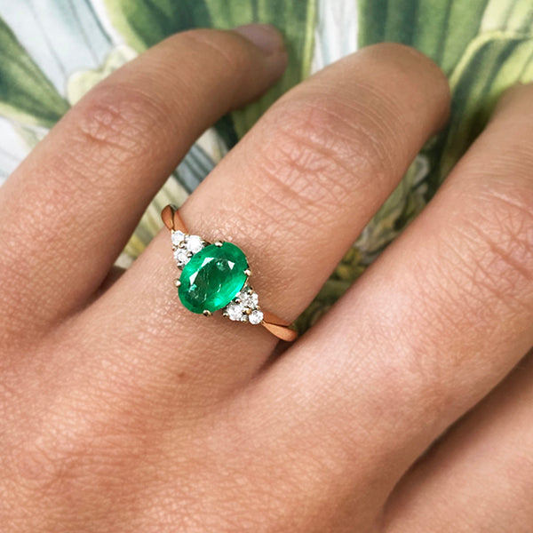 Oval Cut Simulated Diamond Engagement Ring Emerald Green